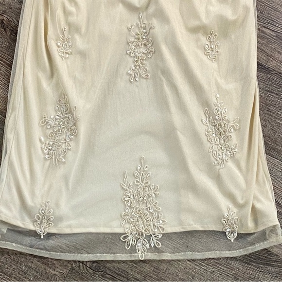 Vintage Stenay Maxi Dress 10 Cream Sheer Beaded Fairy Y2K Rayon Evening Gown - Picture 5 of 13